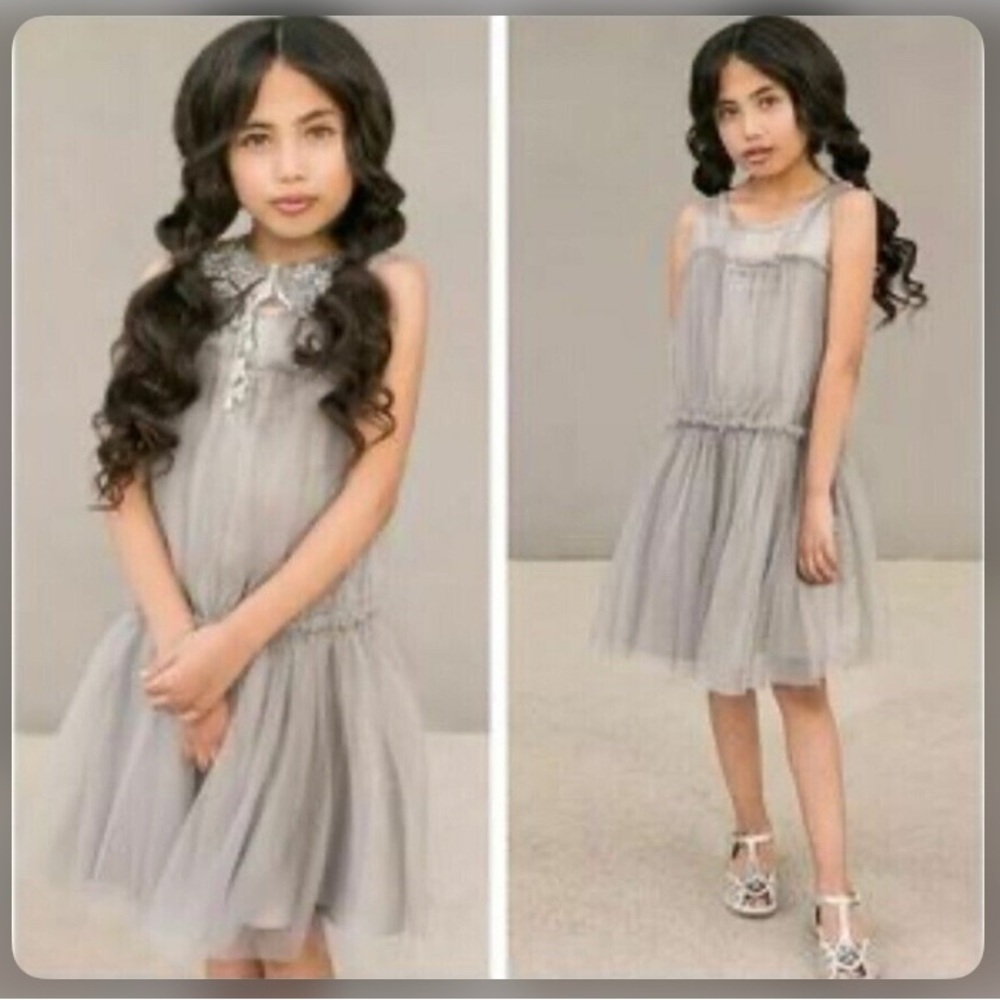 MIA JOY by Joyfolie || 'NICOLA' Dress Silver/Grey Tulle Sparkle Shimmer